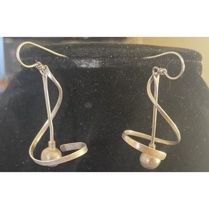 Rare Vintage RM Sterling Silver 925 STAR HEAT Long Dangle Earrings Modernist
